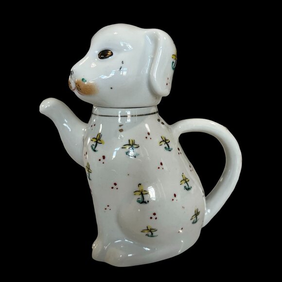 Vintage Ceramic White Puppy Dog Teapot / Creamer 5-3/4" Tall Raised Paw Spout - Picture 1 of 13